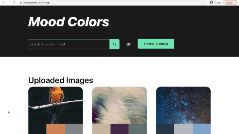 Recording of app being used to generate color choices by emotive words and through uploaded photos